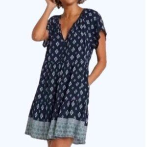 Knox Rose by Target Boho Babydoll Dress – Navy Blue Print – Medium